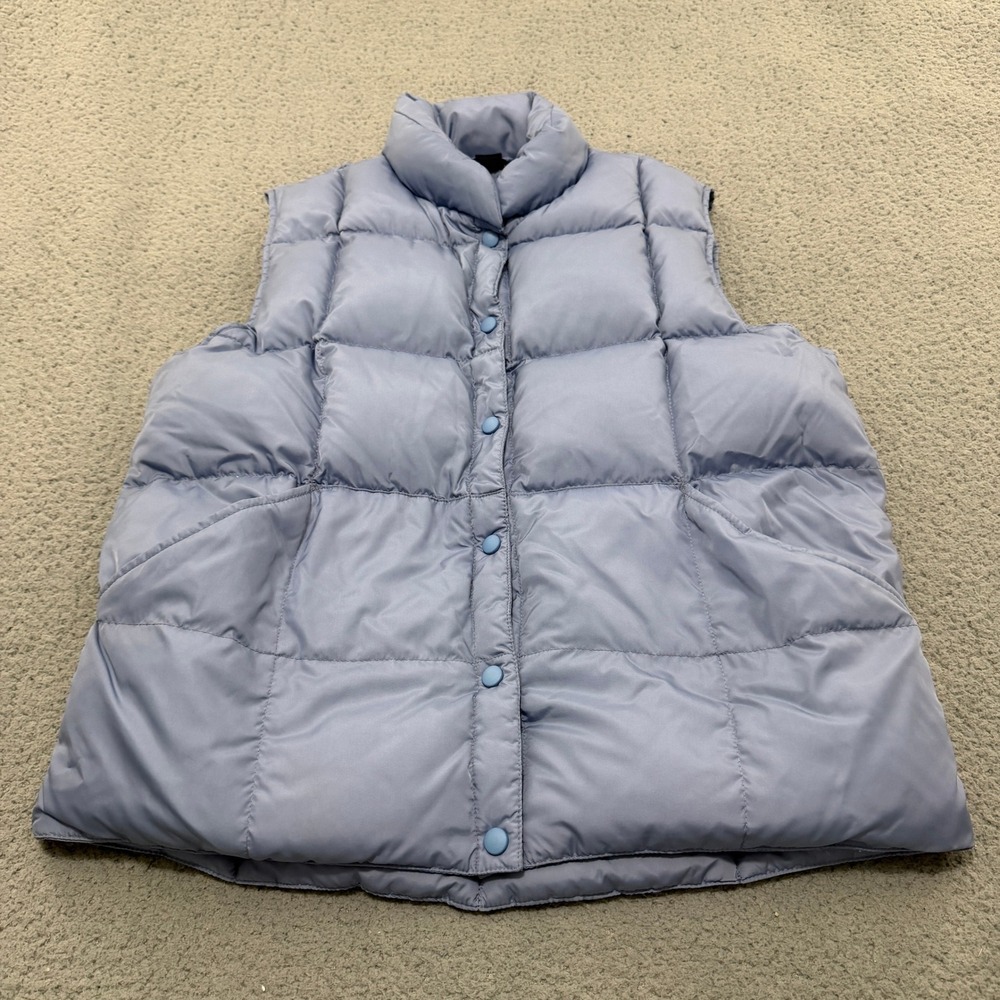 Lands End Goose Down Puffer Vest Womens Size L 14-16 Blue Quilted Snap Front
